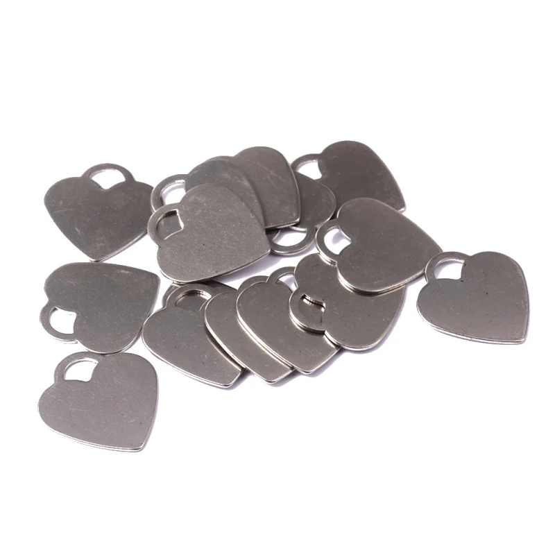 

100 pcs Heart Shape 304 Stianless Steel Blank Stamping Tag Pendants, Stainless Steel Color ,26.5x25x1mm, Hole: 7.5x5.5mm F60