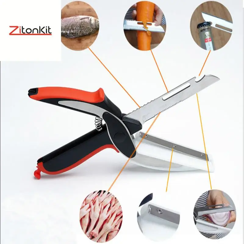 

6 in 1 Kitchen Knife Scissor Cutting Board Utility Multifunction Tools Stainless Steel Meat Vegetable Clever Cutter Assessories