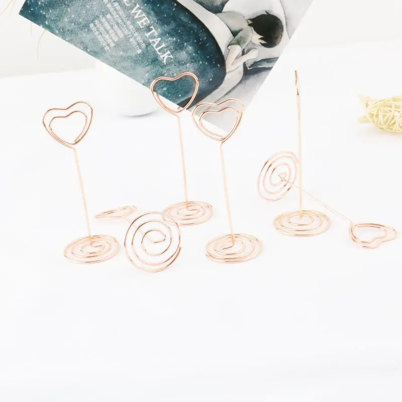 

TOP!-6 pcs Heart Shape Photo Holder Stands Table Number Holders Place Card Paper Menu Clips For Wedding Party Decoration Rose