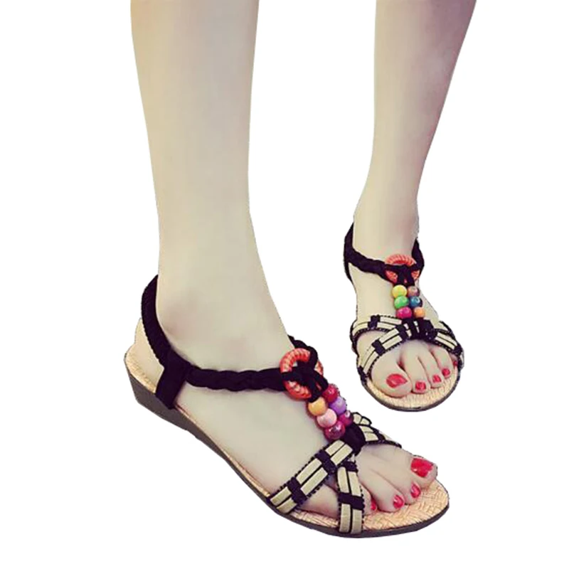 

Summer New Fashion Casual Good Source of Materials Back Strap Leisure Solid String Bead Wedges Casual Women's Sandals Shoes