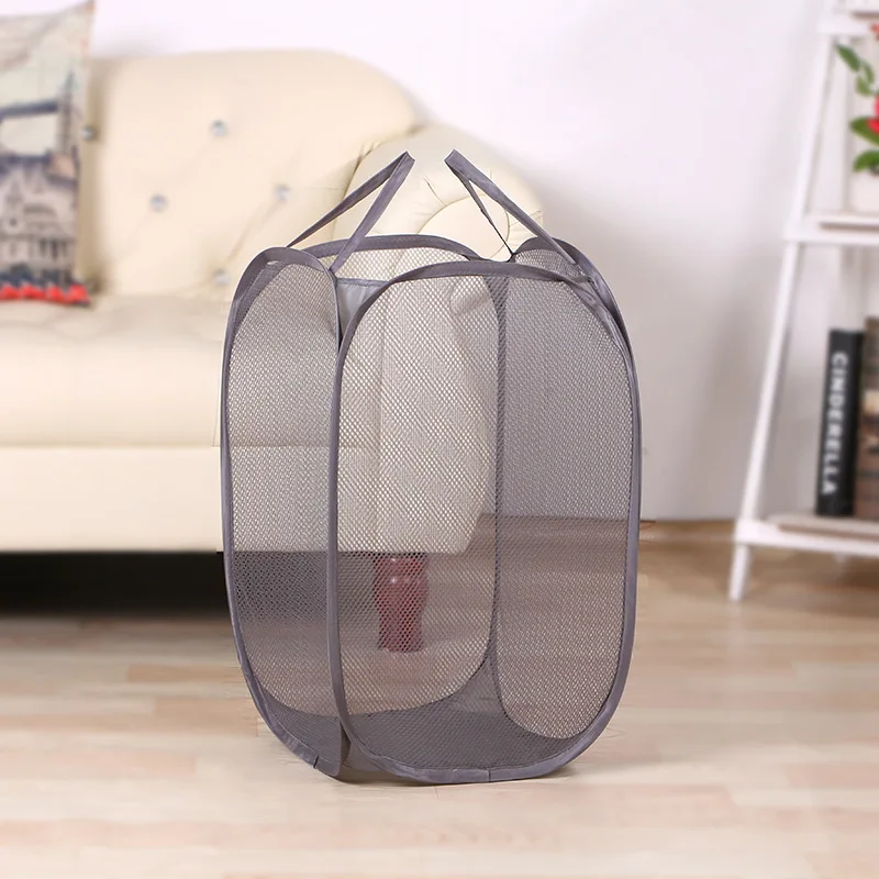 Foldable Pop Up Laundry Basket Washing Clothes Bag Hamper Nylon Mesh Storage Basket