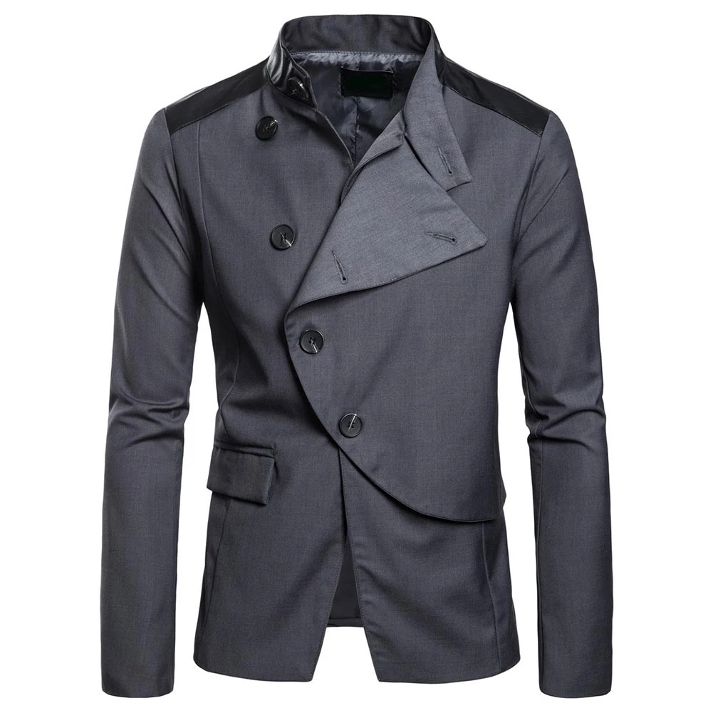 Демисезонный для мужчин s куртки мода г. пуговицы Slim Fit Нерегулярные карман черный, серый цвет готический панк блейзер верхняя одежда - Цвет: grey