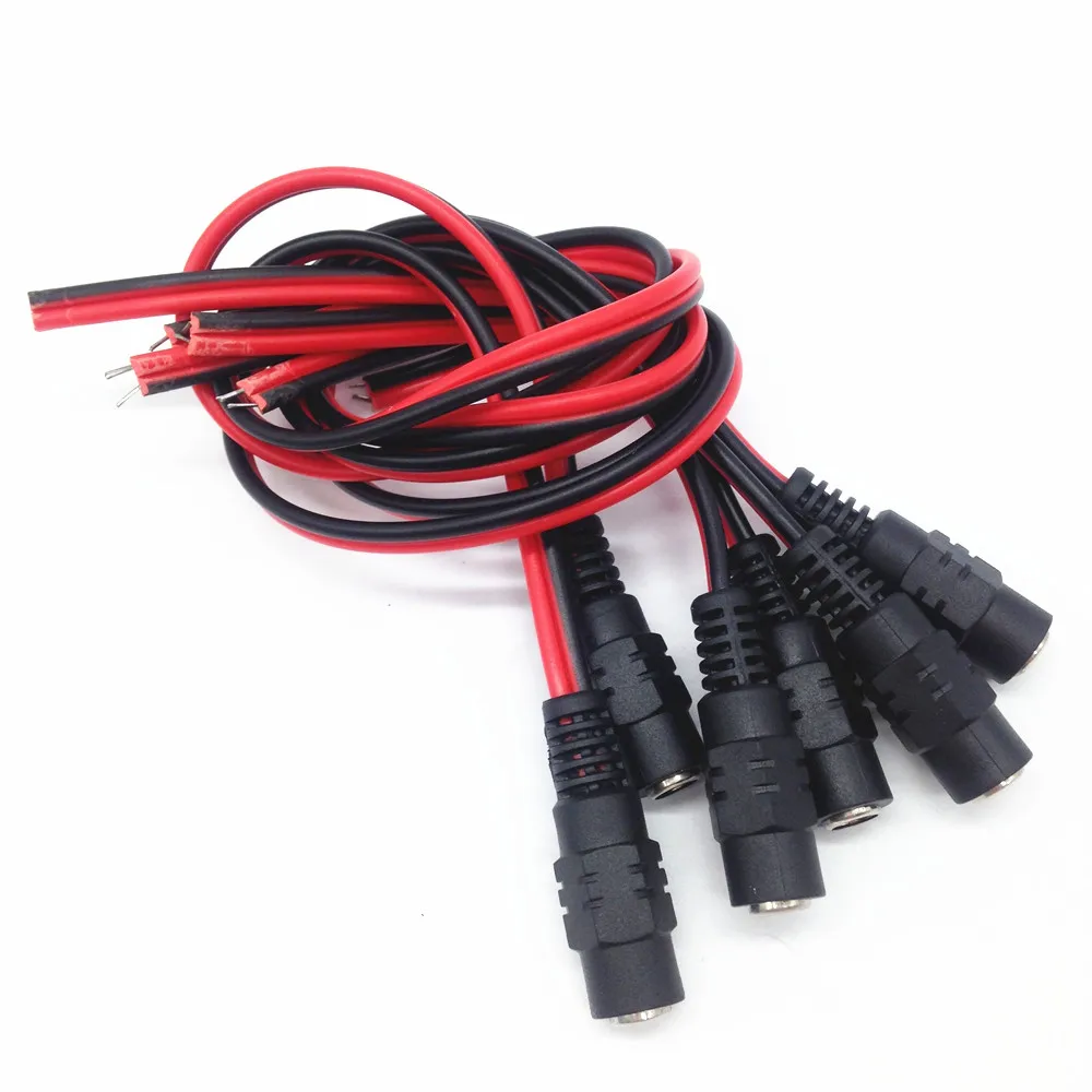 

Free Shipping 20pcs DC12V Red&Black Cable 2.1x5.5 mm Female Jack Plug Connector & CCTV Security Camera 12V DC Power Lead Pigtail