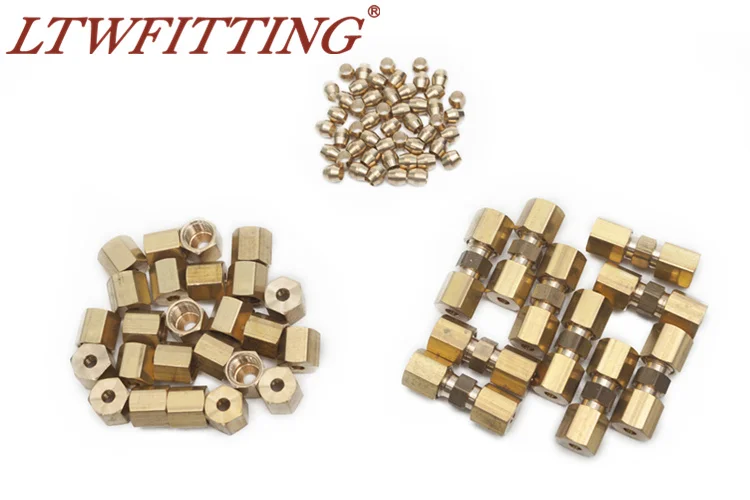 LTWFITTING Value Pack 1/8"OD Brass Compression Union,Sleeve Ferrule,Nut