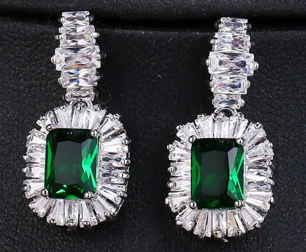 EMMAYA Zircons Luxury Cubic Zirconia Jewelry 4 Colors Large Sparkling Big Zircon Crystal Earrings For Girls Wedding green