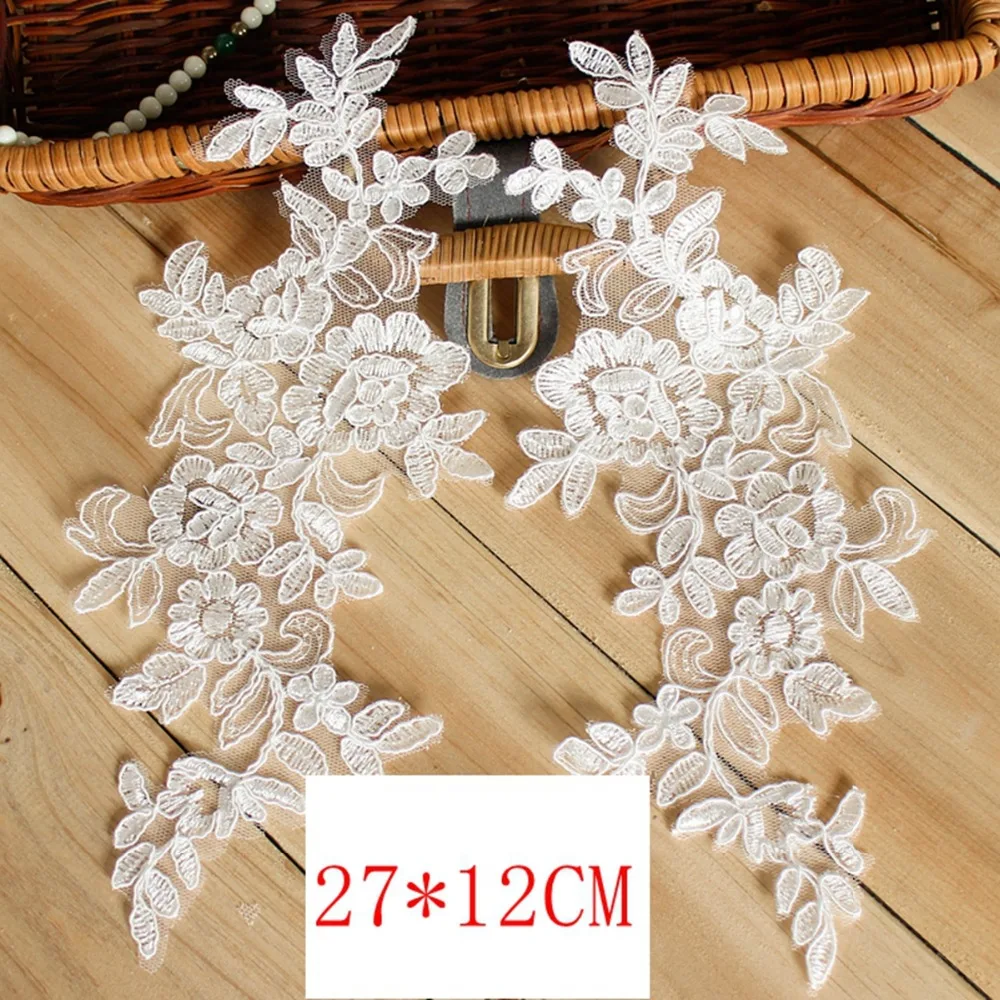 

Wholesale lot 1Pair Embroidered Flower Lace Applique Motif Trim Wedding Dress Sew Crafts DIY 3