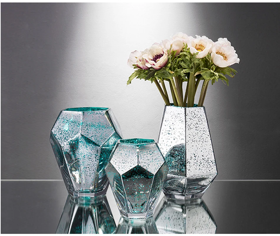 Современная цветная Алмазная стеклянная ваза с гальваническим покрытием, настольная большая ваза, сухие цветы, гидропоника, Геометрическая ваза, домашний Свадебный декор
