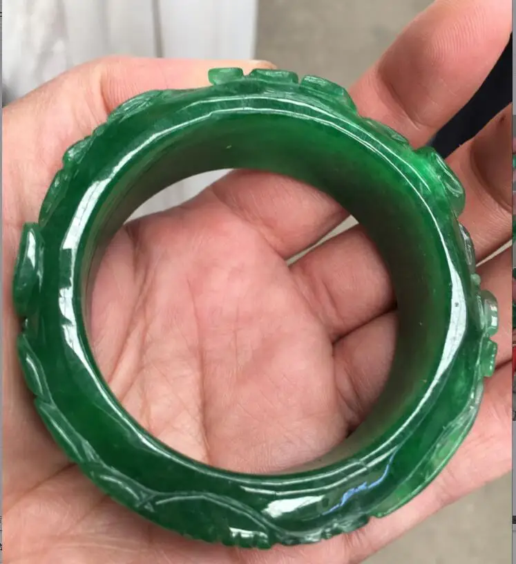 

free shipping natural Exquisite hand carving green purple mix Jadeite stone bracelet bangle 56-61mm