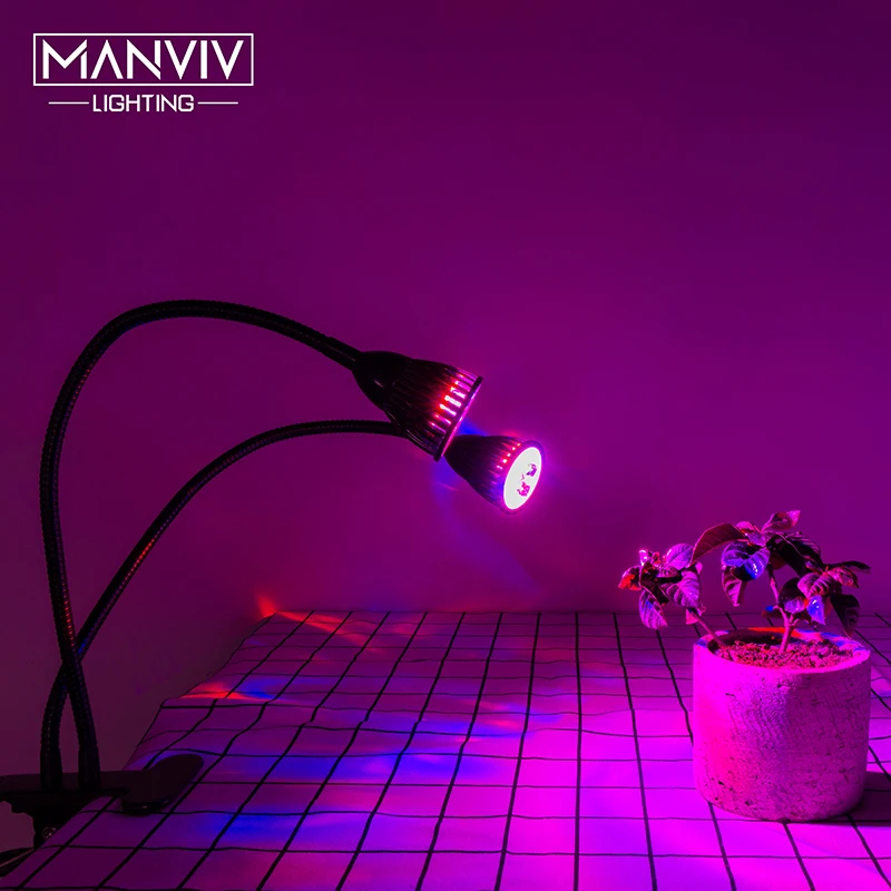 

LED Grow Light Double Bulbs/Tubes Full Spectrum Phyto Lamp 360 Degree Flexible AC 85-265V Clip Indoor Desktop For Plant US Plug