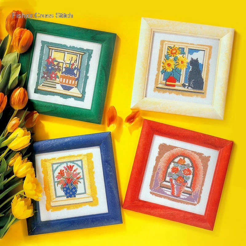 Fishxx Cross Stitch Kit European magazine section Crazy50-3 windowsill landscape flowers 4 small map