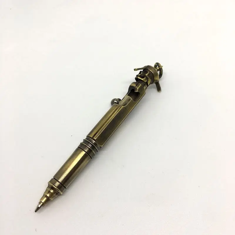 

EDC Mini Keychain Pen Brass Chinese Zombie Portable Pocket Pen Creative Retro Bolt Type Ball point Pen
