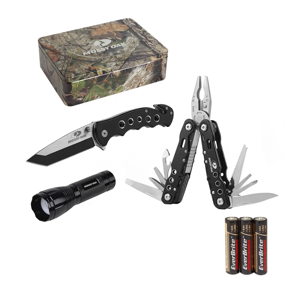 Mossy Oak Multi Tool kit Gift Box with multi Plier LED Flashlight Camping Gear Outdoor Tool Set Camouflage Iron