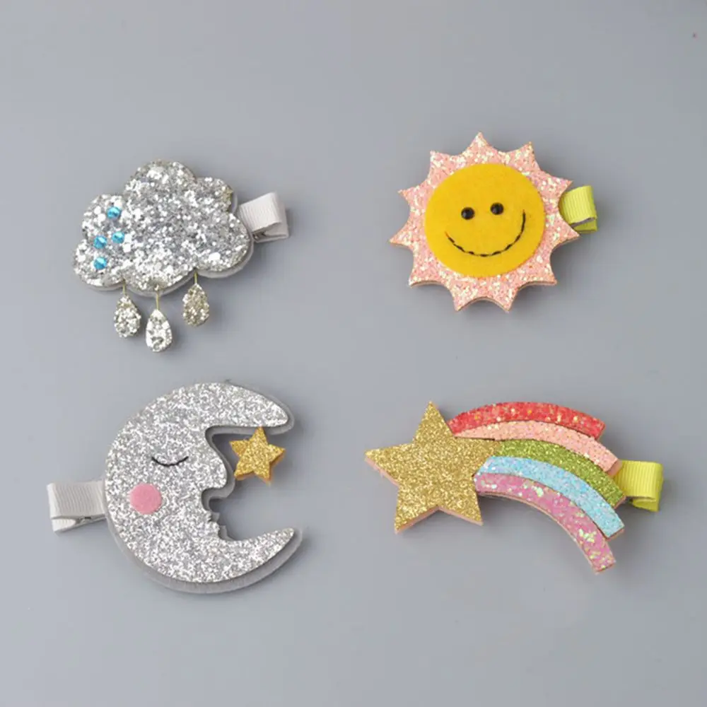 

2019 New arrival 1 PCS Cute Moon Hair Clips Sparkly Sun Glitter Rainbow Felt Animal Hairpin Girls Children Hair Accessories