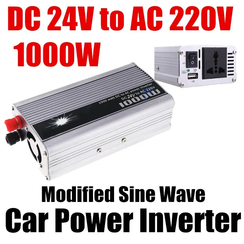 

Free shipping USB port car voltage transformer Auto Power Inverter Converter 24V DC to AC 220V 1000W Modified Sine Wave