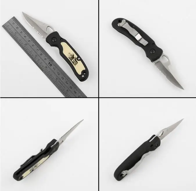 Мини Брелок нож складной карманный нож зубчатое лезвие резиновая ручка брелок черный фруктовый нож