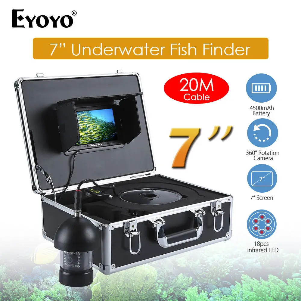

EYOYO 7 inch 360 Degree Underwater Fishing Camera Fish Finder Infrared LED HD 1000TVL With 20M Cable