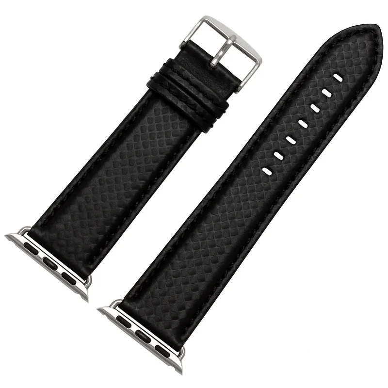 Luxury Strap for Apple watch band 42 mm 38mm Apple watch 4 3 2 1 iWatch band 44mm 40mm Carbon fiber+Leather watchband bracelet - Цвет ремешка: Black-silver