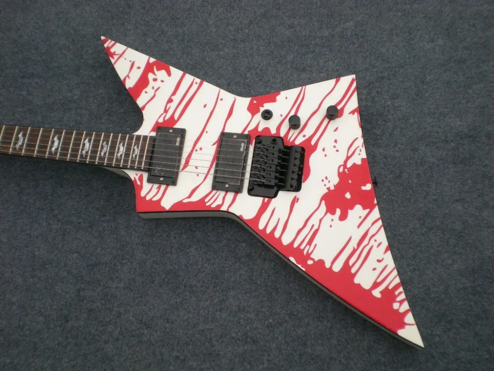 

High-quality customized 6-string electric guitar, double swing and pull string board, drop blood stickers, integrated connection