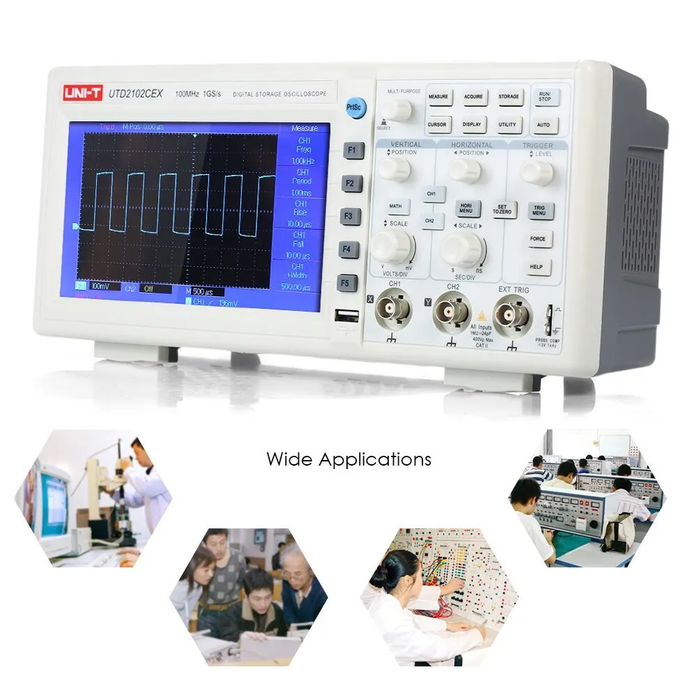 

UTD2102CEX Oscilloscope USB OTG Interface Oscillometer 2CH 100MHz 1GS/s Digital Storage Oscilloscopes 7 inches TFT LCD Display