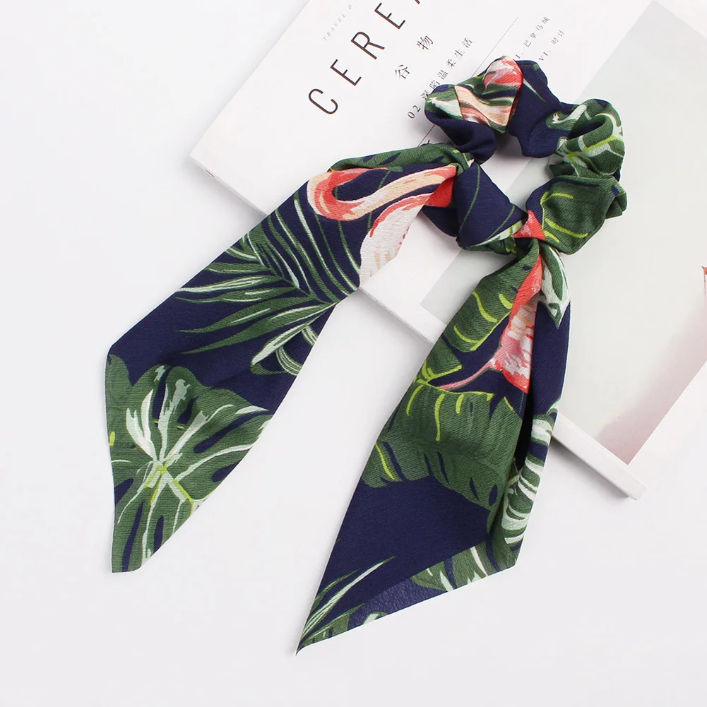 

Bohemian Floral Printed Leopard Scrunchies Hair Scarf Elastic Long Streamers Bow Hair Rope Ties For Girls Women Hair Accessories