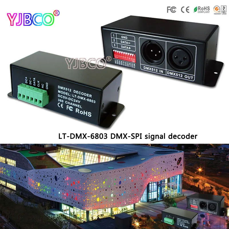 

LT-DMX-6803 DMX-SPI Signal Led Decoder,Output digital driving IC such as LPD6803,LPD1101,D705,UCS6909,etc for led pixel strip