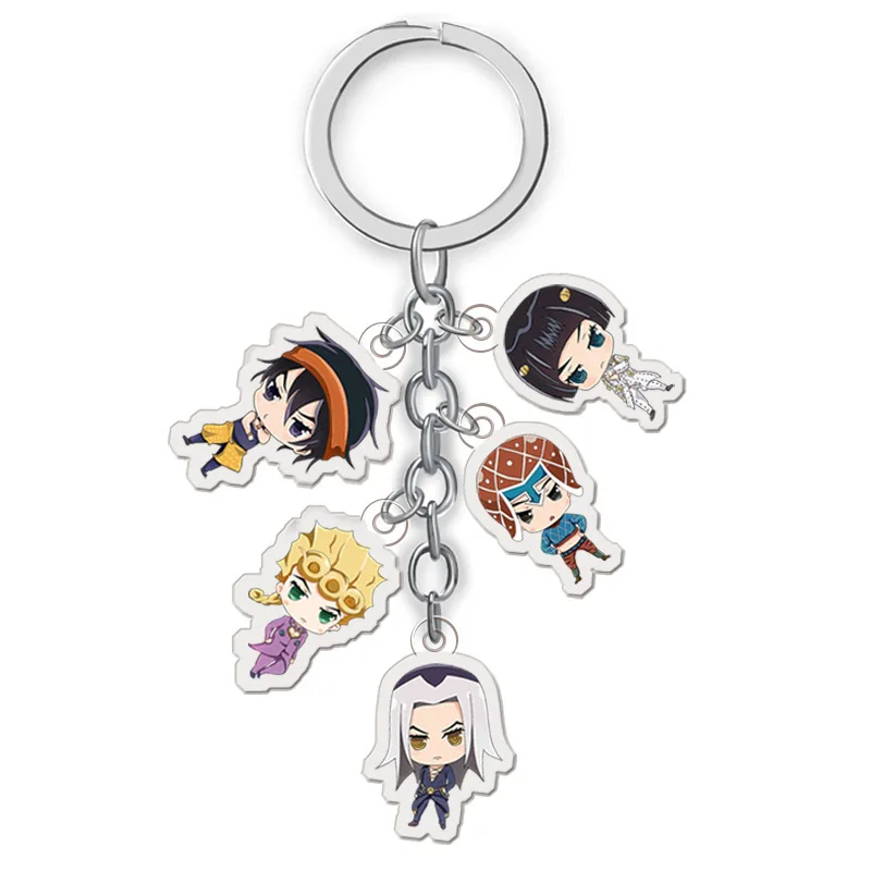 

5 in 1 Anime Jojo Bizarre Adventure Cosplay Key Chains Holder Fashion Cartoon Jotaro Kujo Figure Keychains Keyrings Jewelry Gift