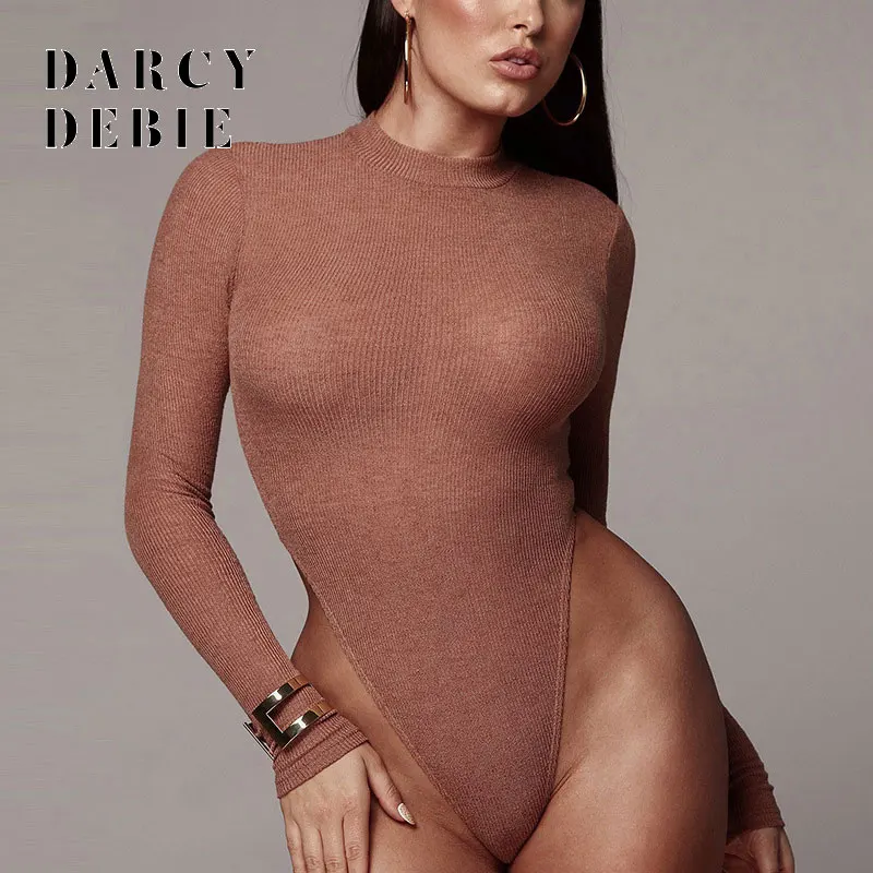 Darcydebie Knitted Sexy Bodysuit Women Long Sleeve Bodycon Autumn Rompers Womens Jumpsuit Casual Winter Basic Slim Bodysuits