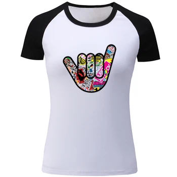 

Colorful Fingers Red Stop Hand Gestures Terror Blood Fingerprint Design Womens Ladies Printing Graphic Tee Short Sleeve Cotton