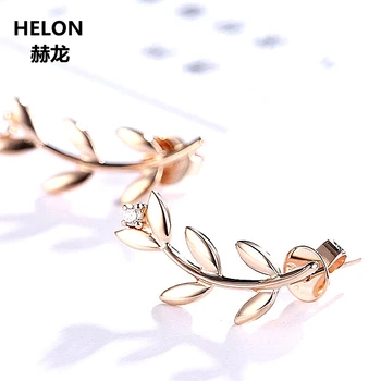 

Elegant Solid 14k Rose Gold Natural Diamonds Stud Earrings Leaf Women Earrings White Yellow Gold Optional