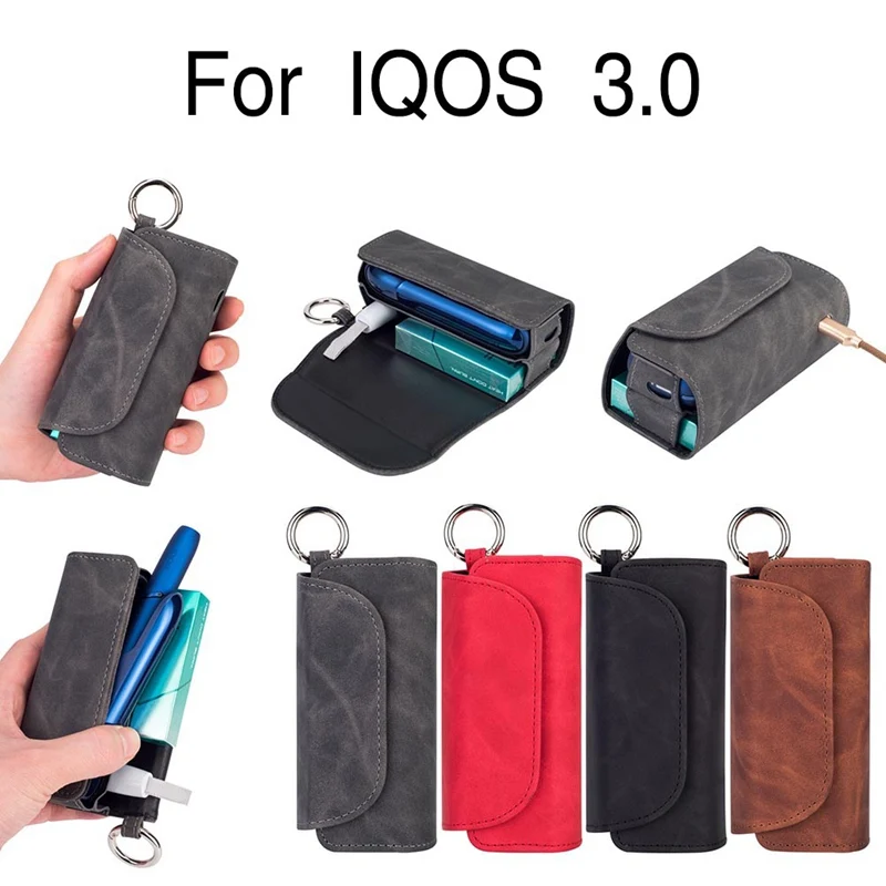 

Luxury Frosted Leather Case Retro Pattern Portable Hook Cases Storage Bag Full Protective Carrying Cover For IQOS 3