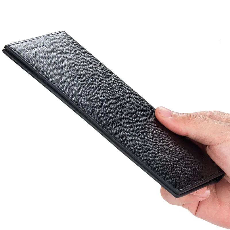  Fashion Super Slim Long Wallet Men Clip Cowhide Wallet Men Brand Cards Wallet Small Clutches Men's Purse Pouch 