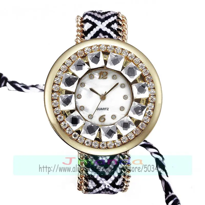 100 шт./лот плетеные часы с большим кристаллом Радужный ремешок модные уникальный