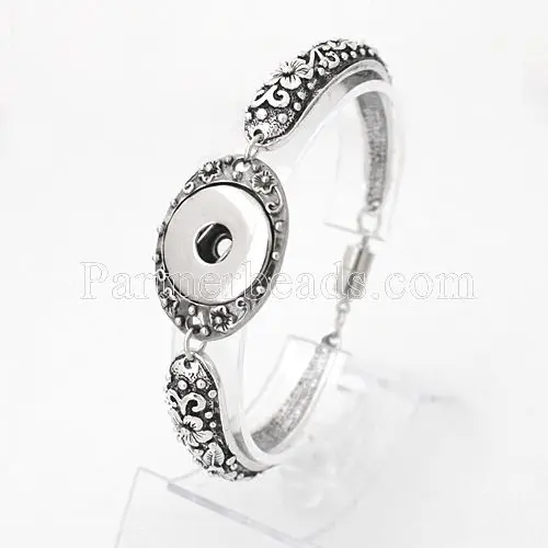 

10pcs/lot Jewelry Snap Bangls Pulsera Fit Ginger Snap Button Carve Flower Magnetic Tube Bar Clasp Antique Silver Tone KB0505*10
