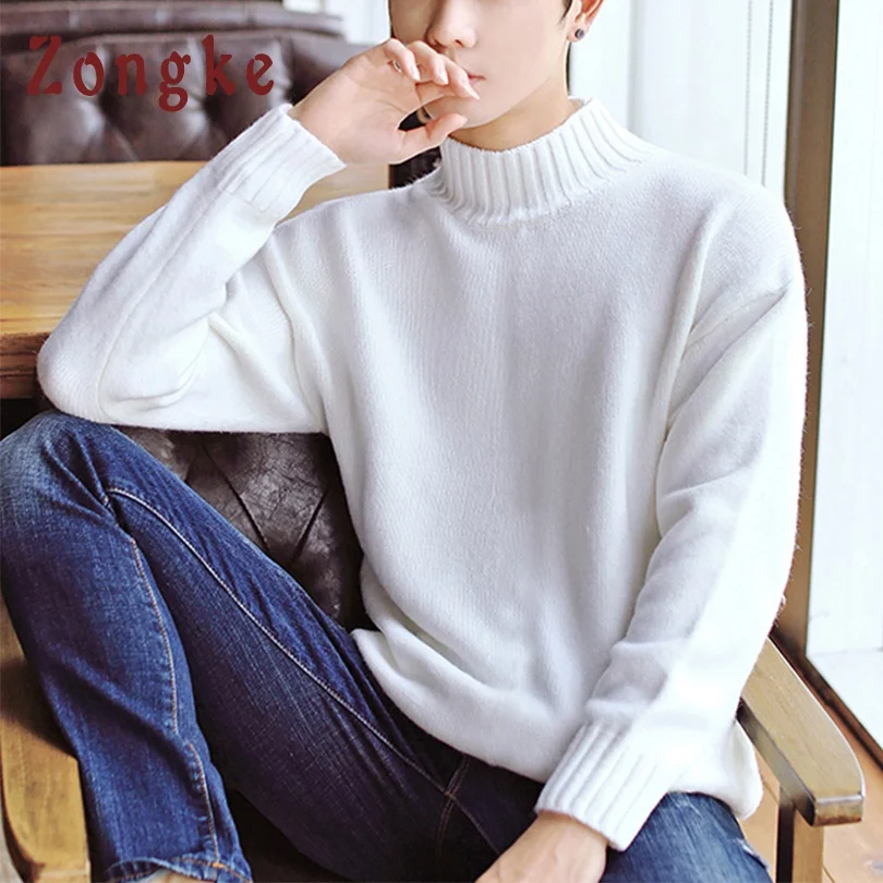Zongke White Turtleneck Sweater Men Pullover Knitted Male