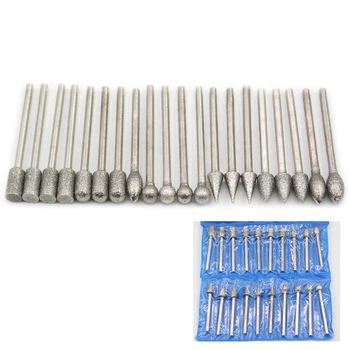 

20pcs 6 types shank 3mm grit #60/#150 Emergy diamond abrasive grinding bits abrasive head for die grinder/dremel/rotary tools