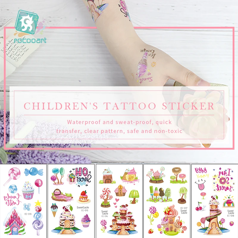 

New Sweet Castle Tattoo For girl Cute Fake Taty Children Candy Ice Cream Kid's gift Body Art Waterproof Temporary Tatto sticker