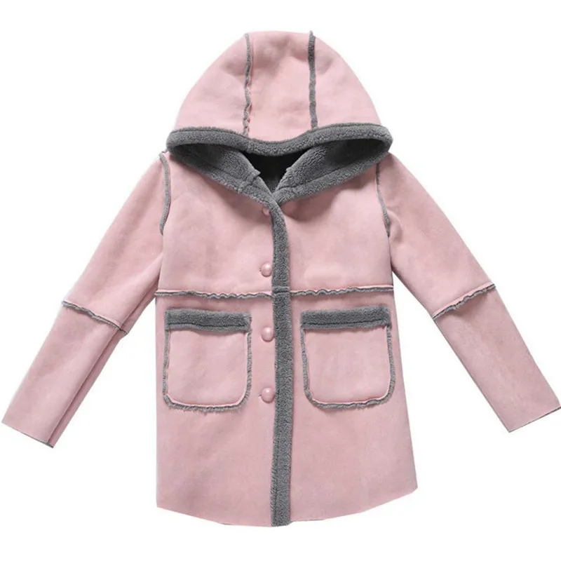 Кашемировое пальто для девочек; пальто; элегантное теплое однотонное плюшевое пальто с капюшоном для девочек 3-12 лет; детская куртка из искусственной кожи оленя; Верхняя одежда; пальто
