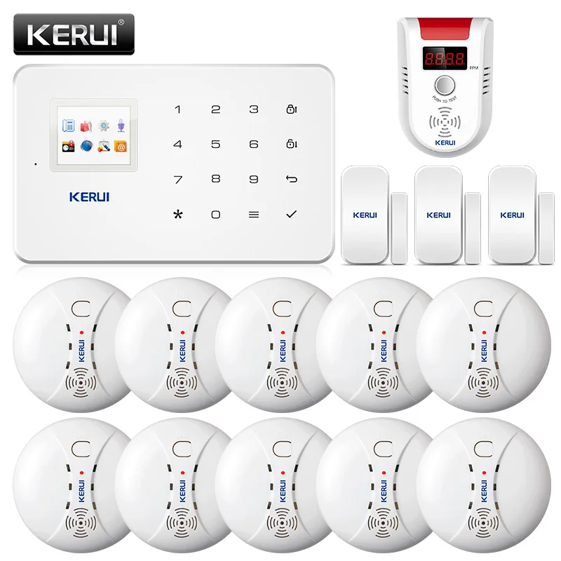 

KERUI G18 Wireless Smoke Alarm System Fire Protection Gas SMS GSM Burglar Alarm System Security Protection Door Sesor Alarm