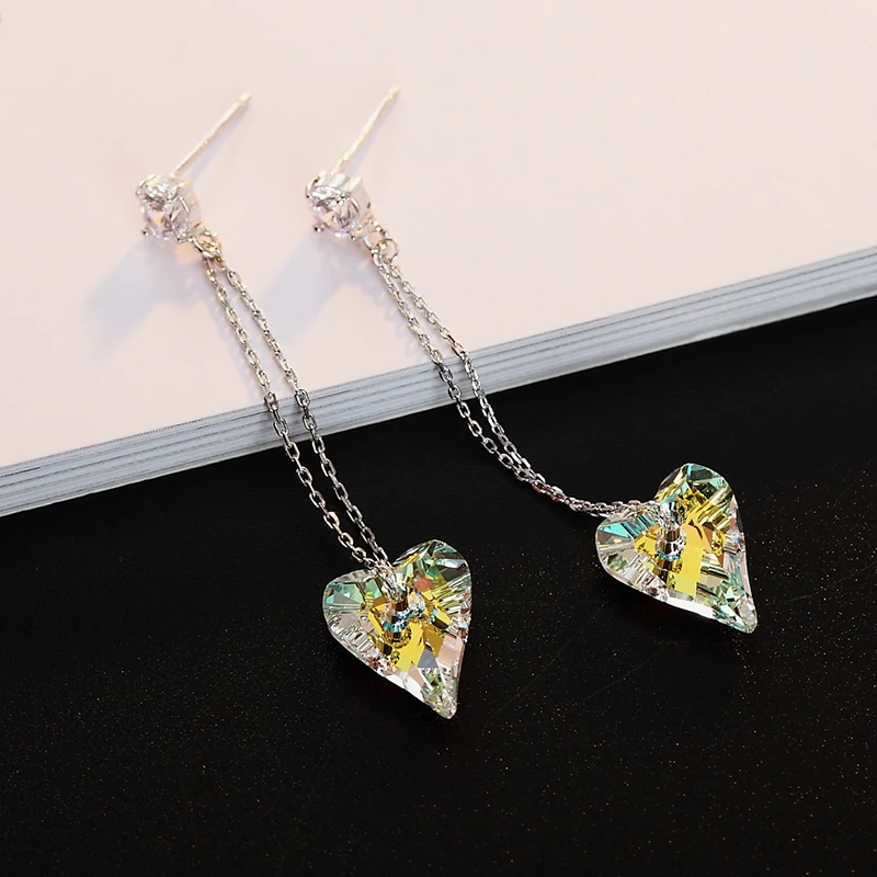 BAFFIN Original Crystals From Swarovski Wild Heart Pendant Earrings For Women Wedding Silver Color Long Chain Drop Pendientes BAFFIN Original Crystals From Swarovski Wild Heart Pendant Earrings For Women Wedding Silver Color Long Chain Drop Pendientes