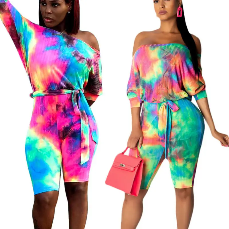 

Women Ladies Multicolored Off Shoulder Bodycon Short Jumpsuit Rompers Clubwear Womens Jumpsuit