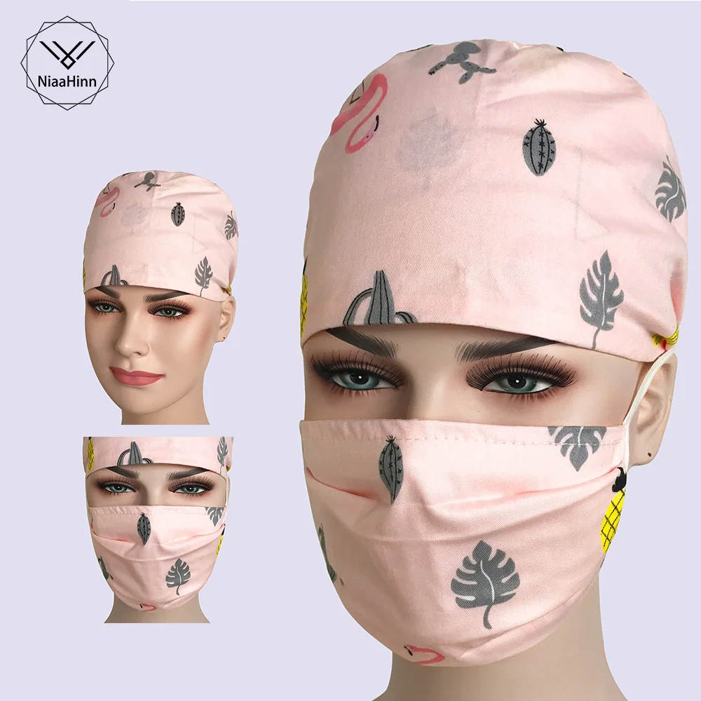 

Animals Prints Cute Scrub Caps High Quality Gourd Hat Clinic Hospital Dental Surgical Laboratory Pharmacy Medical Caps With Mask