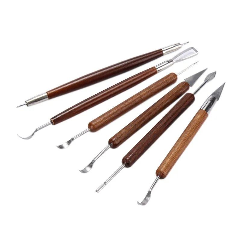 

DIY Pottery Tools 6pcs/set Wooden Handle Polymer Clay Modeling Tools Wax Carving Sculpt Tool Set Ceramic Supplies