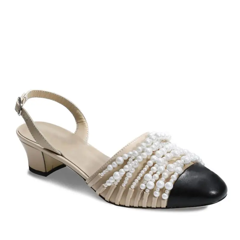 Sandalias Mujer/ г.; Жемчужная Нить бусина; сандалии; женские роскошные босоножки на квадратном каблуке; De Verano Para Mujer - Цвет: as shown