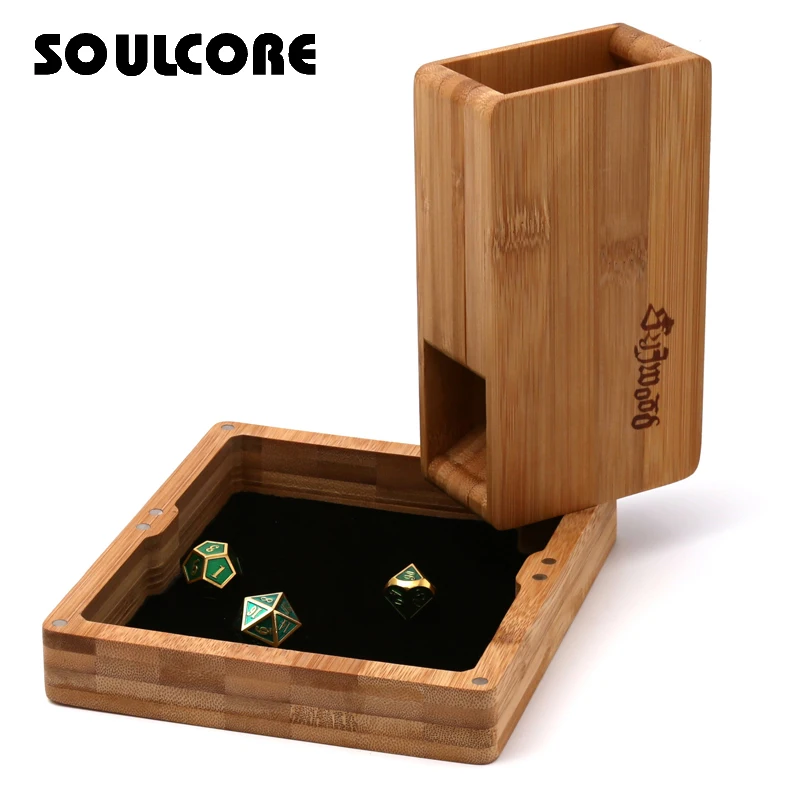 

soulcore dnd dice tower Set of 3 fold Bamboo Storage dice box customized Magnet adsorption tray dungeons and dragons table game