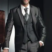 Новые смокинг жениха блестящими темно-серый Groomsmen Нотч свадебные/ужин Костюмы Best человек Жених(куртка+ Брюки для девочек+ галстук+ жилет) b504