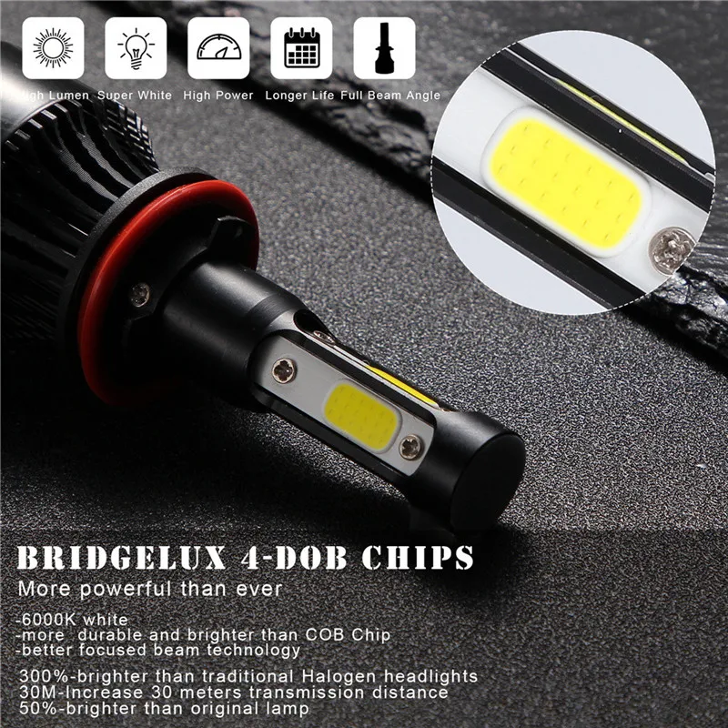 

wupp Car LED Headlights H8 H9 H11 1700W Fog Light 6500K HID COB Bulb Conversion 255000LM 4-sides dropship 19M20
