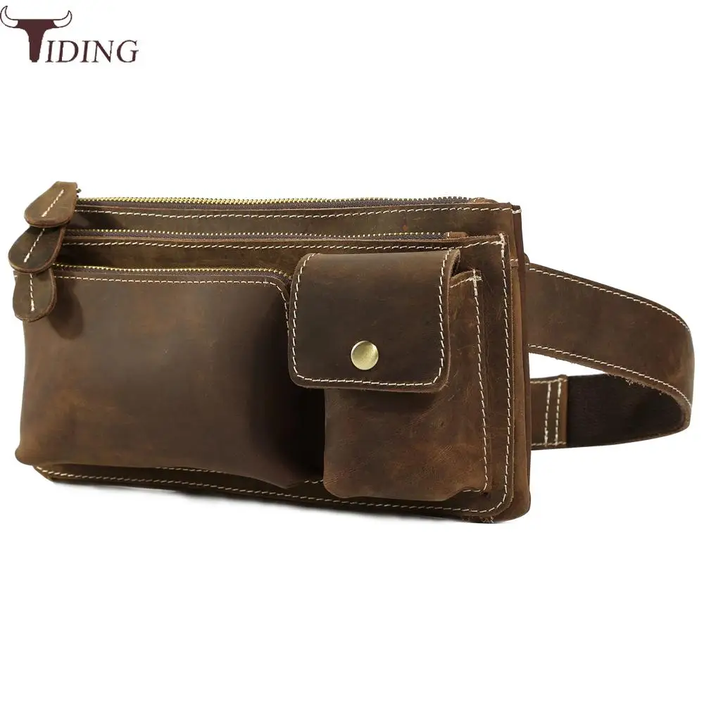 Designer 100% Genuine Leather Waist Pack Mens Fanny Pack Simple Vintage Pillow Belt Bag Cool Hip ...