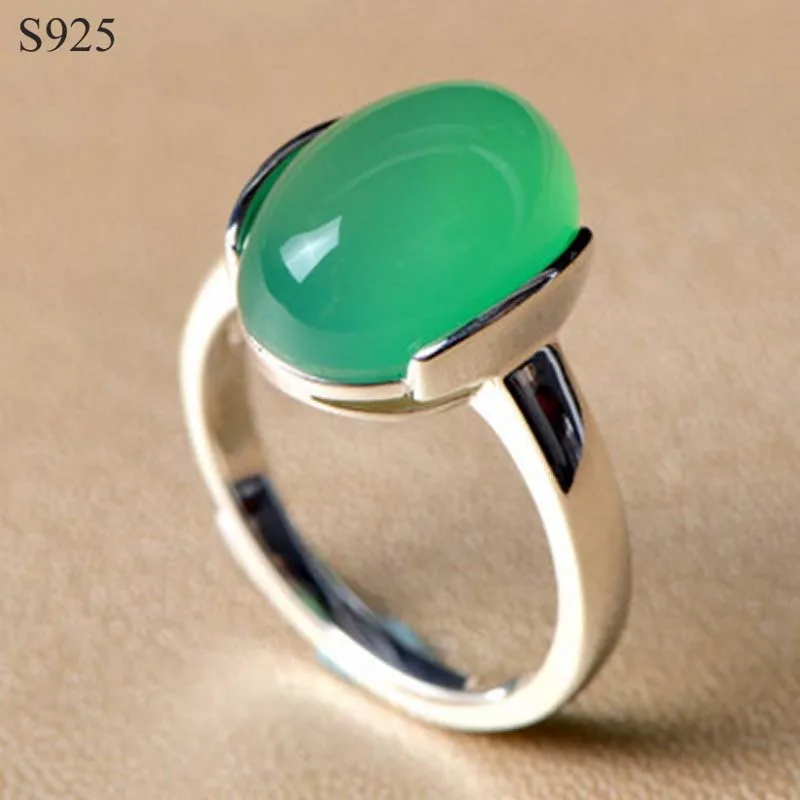 

Genuine Real Pure Solid 925 Sterling Silver Rings for Women Green Fine Jewelry Natural Chrysoprase Female Silver Ring Gift