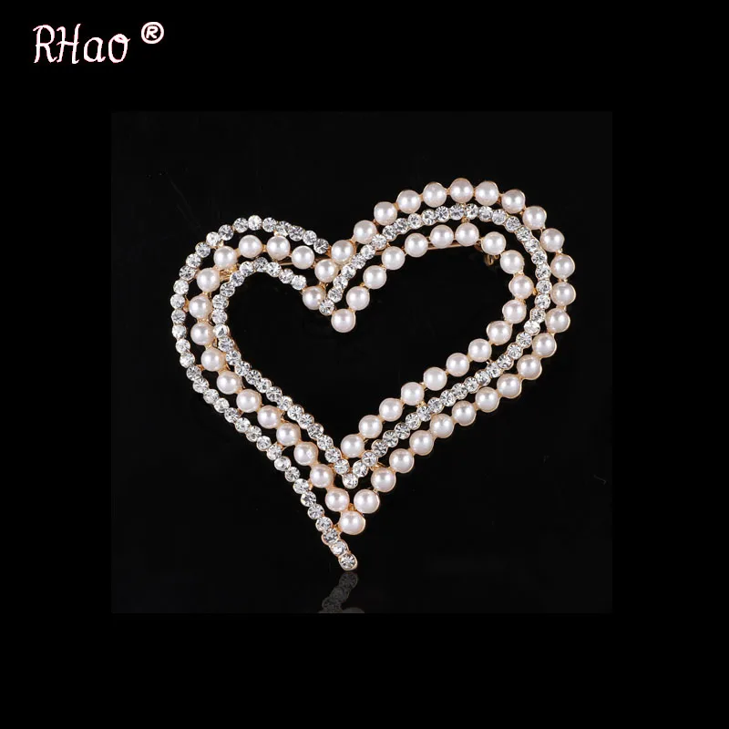 Buy RHao Romantic Large Heart Brooches pearl Crystal