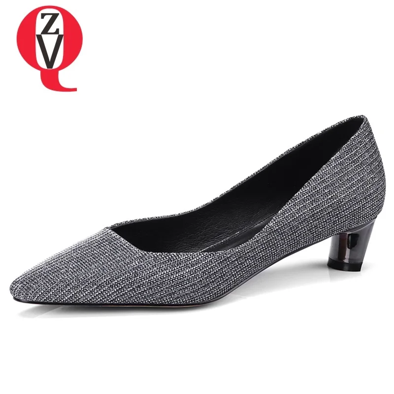 

ZVQ women shoes 2018 spring new concise leisure pointed toe slip-on women pumps low strange style shallow metal decoration shoes